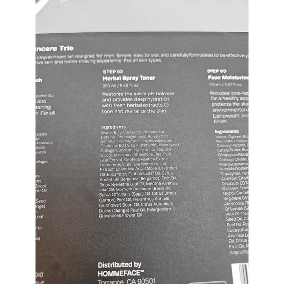 HOMMEFACE Men's Daily Trio Skincare Set, 3-Step Face Routine - Picture 9 of 10